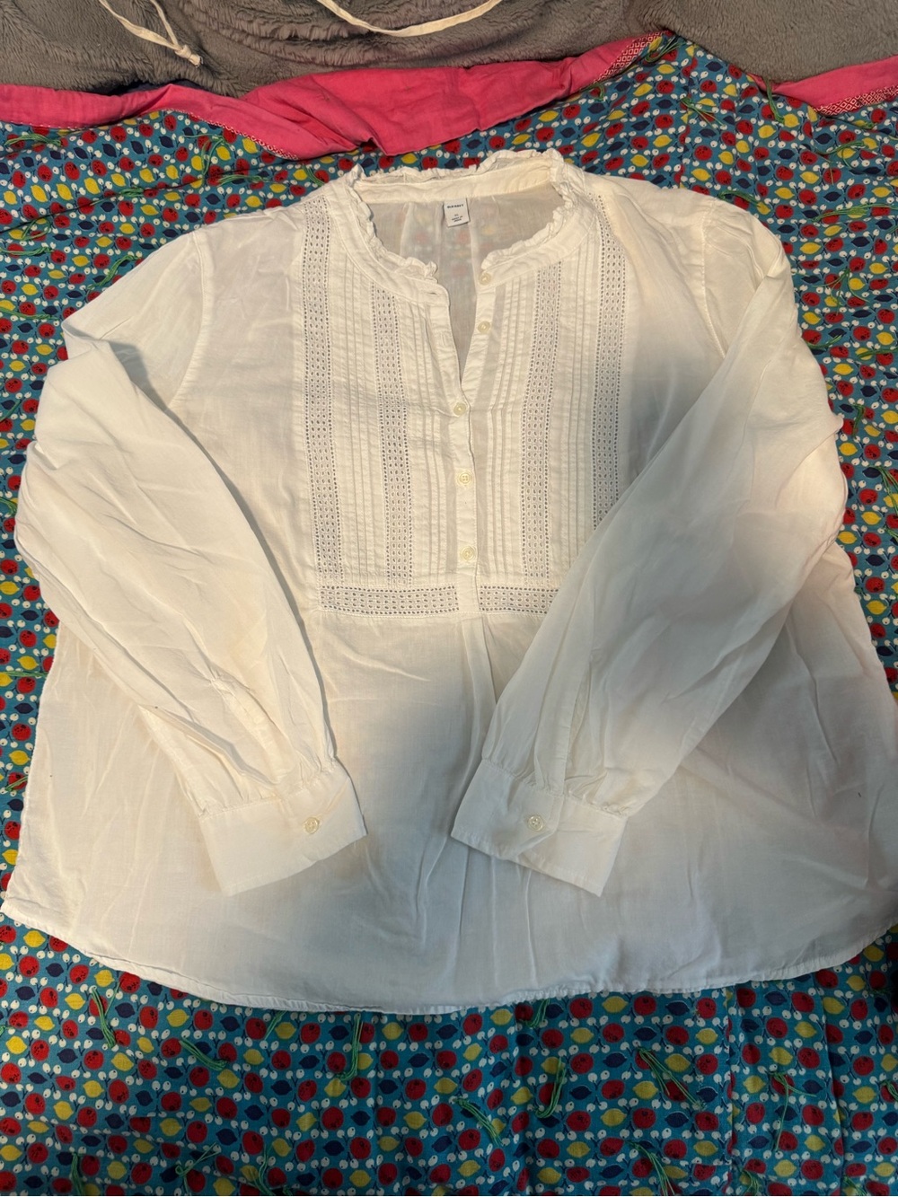 White Women’s Eyelet Pintuck Cotton Blouse XL